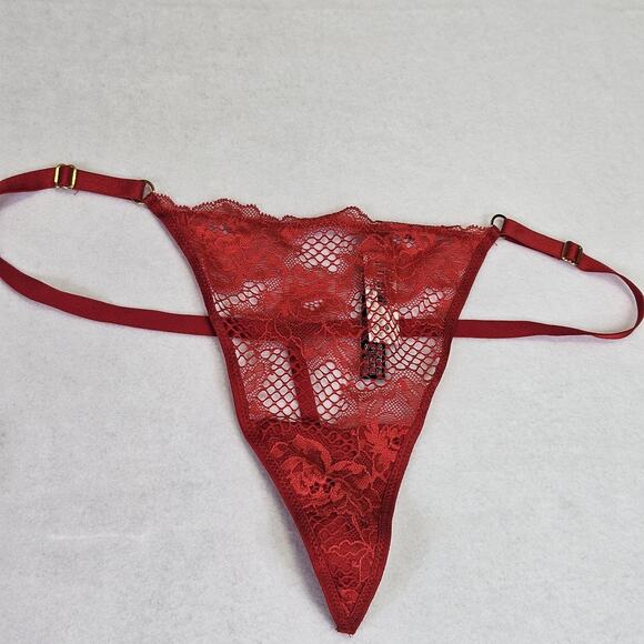 NEW Victorias Secret Set Chemise Nightie XL V-String Panties L Red Lace Satin - Picture 3 of 14